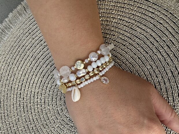 Armband White quartz & shell