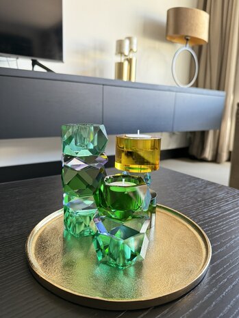 Kaarsenhouder Pastel geel kristal glas 