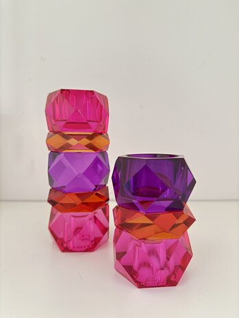 Kaarsenhouder Pastel fushia kristal glas large