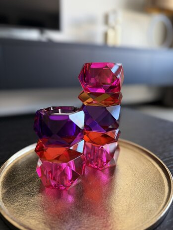 Kaarsenhouder Pastel fushia kristal glas large