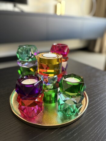 Kaarsenhouder Pastel fushia kristal glas large