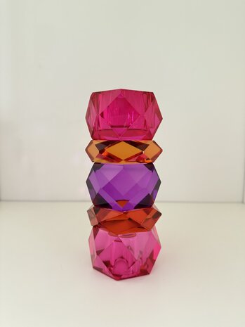 Kaarsenhouder Pastel fushia kristal glas large