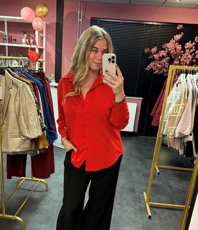 Strass blouse rood