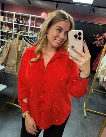 Strass blouse rood