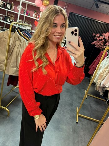 Strass blouse rood