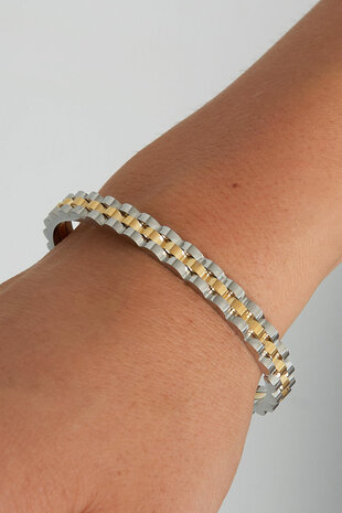 Schakel bangle armband zilver&amp;goud