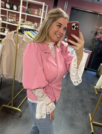 Blazer met korte mouw - ballonmouw - met wikkelsluiting