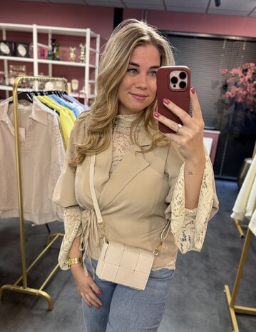 Wikkelblazer met korte Ballonmouw - Beige