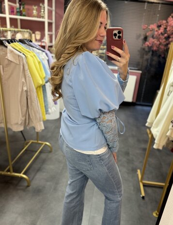 Lace blazer blauw