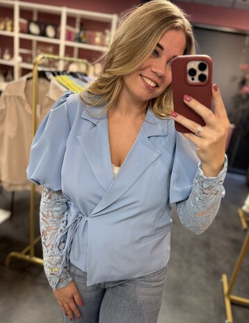 Lace blazer blauw