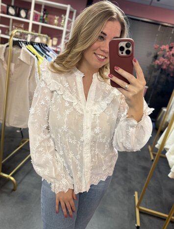 Cotton flower blouse met lange mouwen en knoopsluiting