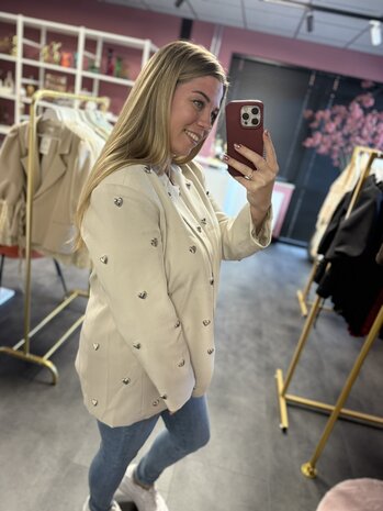 Ambika Loulou cr&eacute;me blazer met hartjes