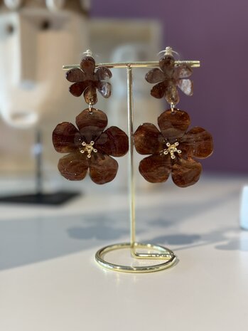 Oorbel flower girl brown 