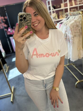 Shirt wit met roze amour