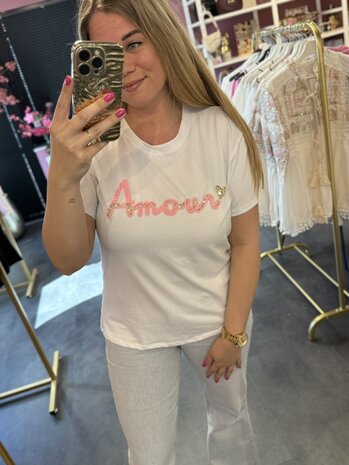 Shirt wit met roze amour