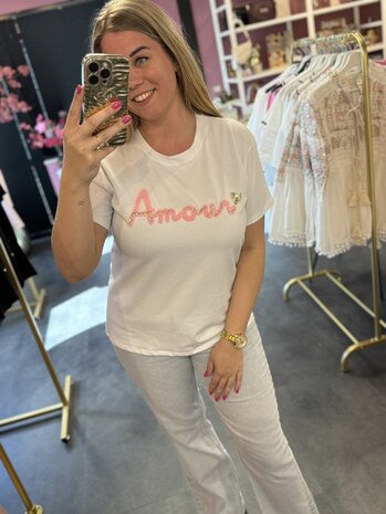 Shirt wit met roze amour