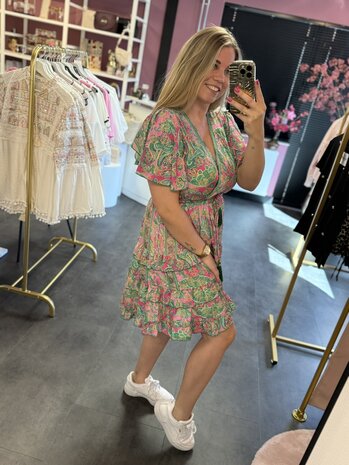 Jurk fleurig groen