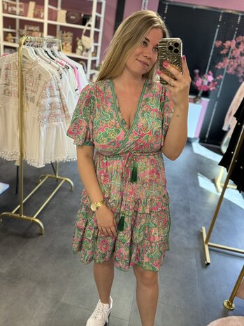 Jurk fleurig groen