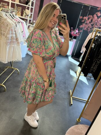Jurk fleurig groen