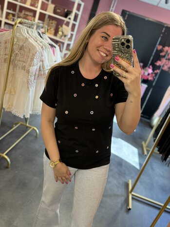 Shirt zwart met diamantjes