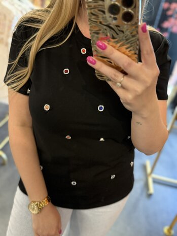 Shirt zwart met diamantjes