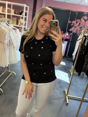Shirt zwart met diamantjes