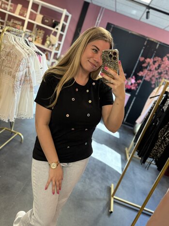 Shirt zwart met diamantjes