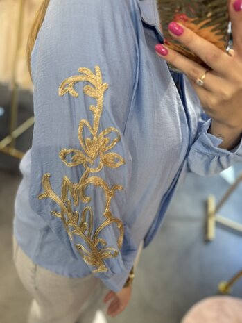Blouse blauw met goud 