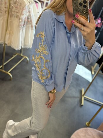 Blouse blauw met goud 