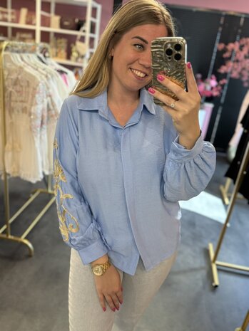 Blouse blauw met goud 