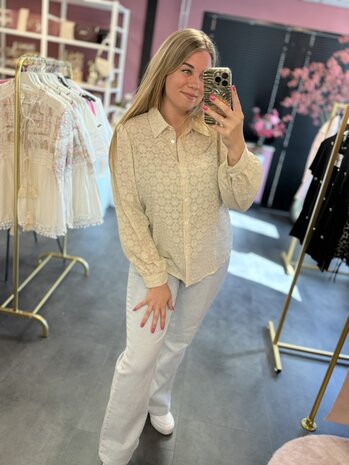 Blouse beige met glimmend lurex 