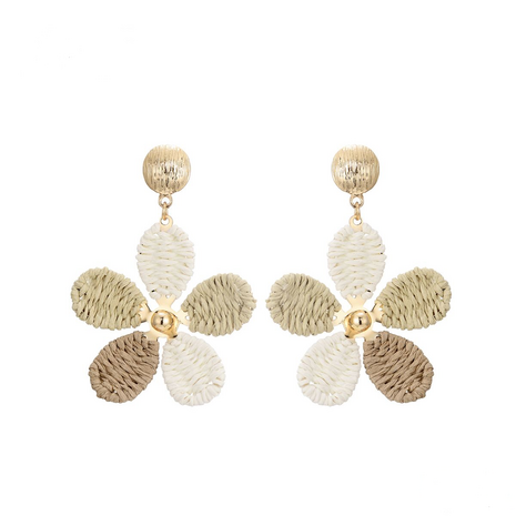 Oorbel bloemen beige