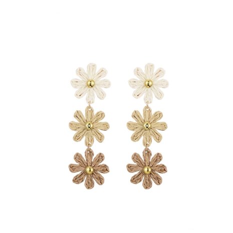 Oorbel bloemen beige en wit