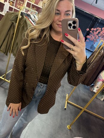 Bruine blazer met strass steentjes 