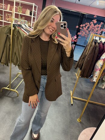 Bruine blazer met strass steentjes 