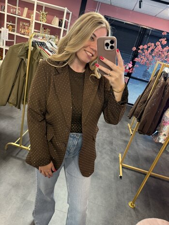 Bruine blazer met strass steentjes 