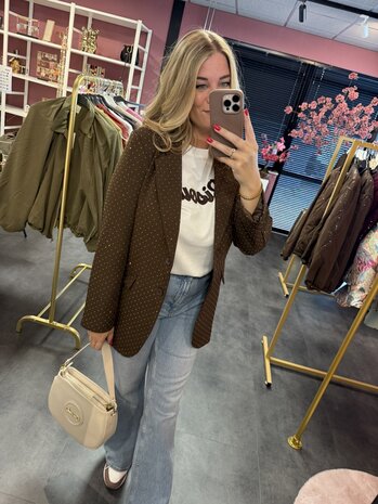 Bruine blazer met strass steentjes 