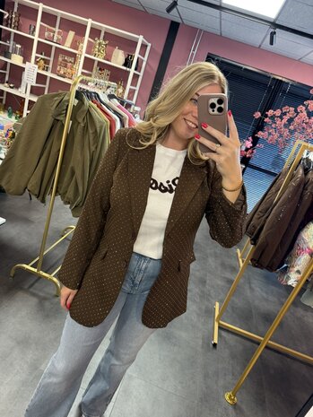 Bruine blazer met strass steentjes 