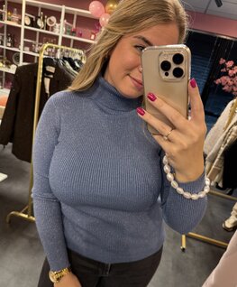 Basic glitter col lange mouw blauw