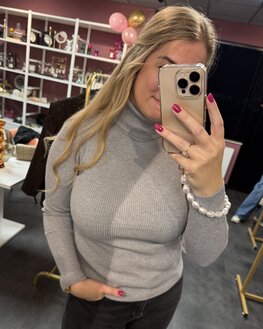 Basic glitter col lange mouw grijs