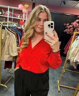 Strass blouse rood