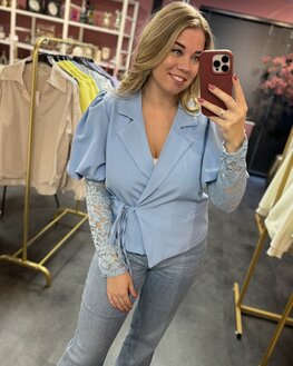 Lace blazer blauw